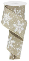 Glittered Snowflakes, Wired Ribbon, On Royal, Light Beige, White, Silver, 2.5" X 10YD, RG0176301