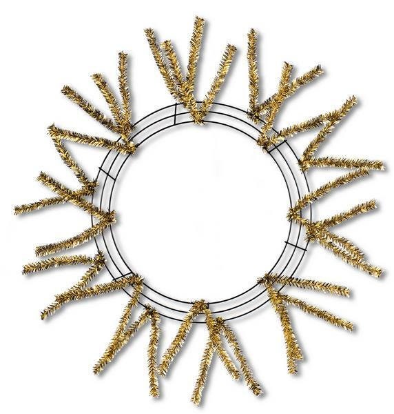 Work Wreath Form, Elevated, 15" Wire Frame, 18 Pencil Ties, Metallic, 18K Gold Color, XX751108, C.B.I.