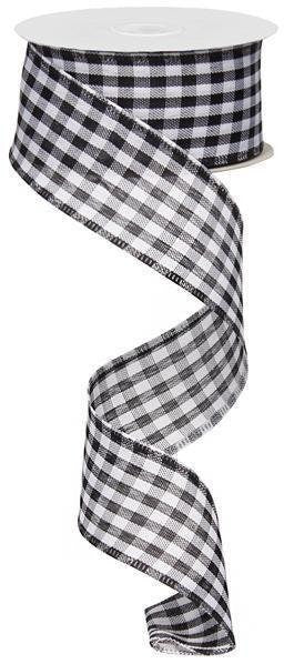 White, Black, Gingham Check, Wired Ribbon, 1.5" X 10 YD, RG01048L6