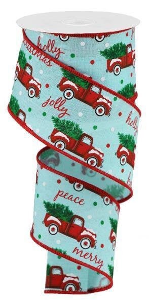 Christmas Trucks, Wired Ribbon, On Royal, Ice Blue, White, Red, Green, RGB1003H1