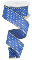 Royal Blue, Gold, Swiss Dots, Wired Ribbon, On Royal, 1.5" X 10 YD, RG0190725