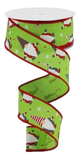 Christmas Gnomes On Royal, Wired Ribbon, Lime, Red, White, 1.5" X 10 YD, RGB107133