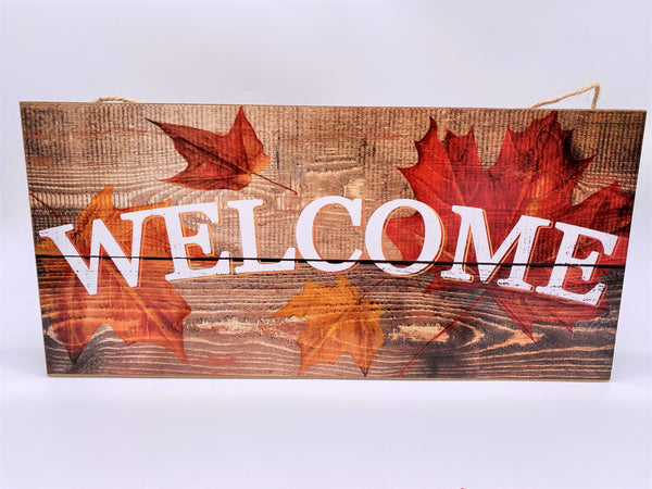 Welcome Sign, Fall Leaves, MDF Sign, 6” x 12.5”, AP8182