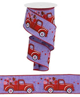 Valentine Ribbon, Truck With Hearts, Wired, Lavender, Red, Pink, 2.5" X 10YD., RGA167813