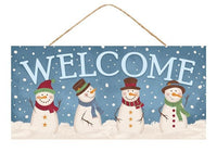 Welcome Snowmen Sign, MDF Sign, Blue, White, Multi, AP7120